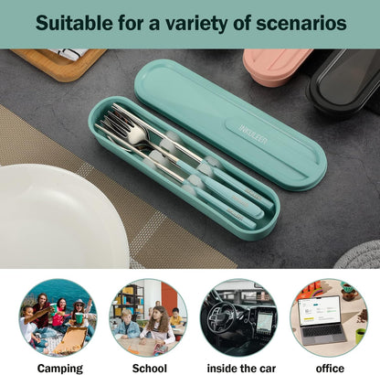 Travel cutlery set, 18/8 stainless steel cutlery, Reusable utensils set with case, Portable Silverware Lunch Box for Camping and Office