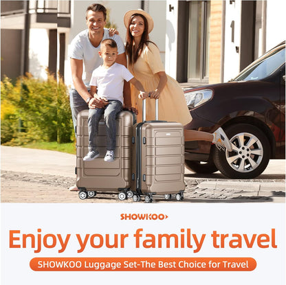 SHOWKOO Luggage Sets Expandable PC+ABS Durable Suitcase Double Wheels TSA Lock 3pcs, Champagne