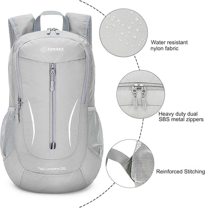 ZOMAKE Ultra Lightweight Packable Backpack 25L, Foldable Hiking Backpacks Water Resistant Small Folding Daypack for Travel(Sliver Grey)
