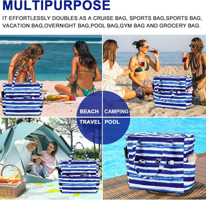 Waterproof Beach Tote Pool Bags for Women Ladies Extra Large Gym Tote Carry On Bag With Wet Compartment for Weekender Travel