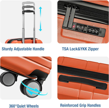KYME Carry On Luggage 22x14x9 Airline Approved with TSA Lock Hard Shell Carry On Suitcase Lightweight Suitcases with Wheels Small Luggage for Men Women,Carry-On 20 Inch,Orange