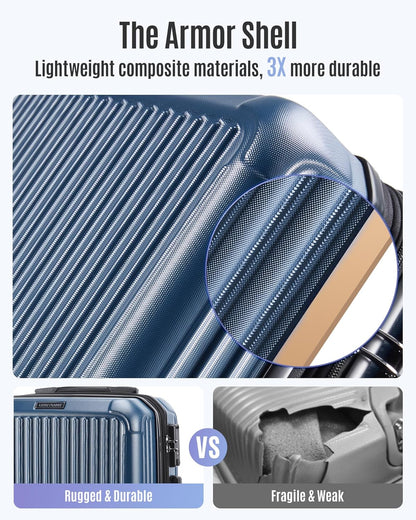 LIGHT FLIGHT Carry On Luggage 22x14x9 Airline Approved, Durable Hard Shell Carry On Suitcases with Wheels, Expandable Hardside Lightweight Travel Luggage with TSA Lock 20 Inch Carry on, Royal Blue