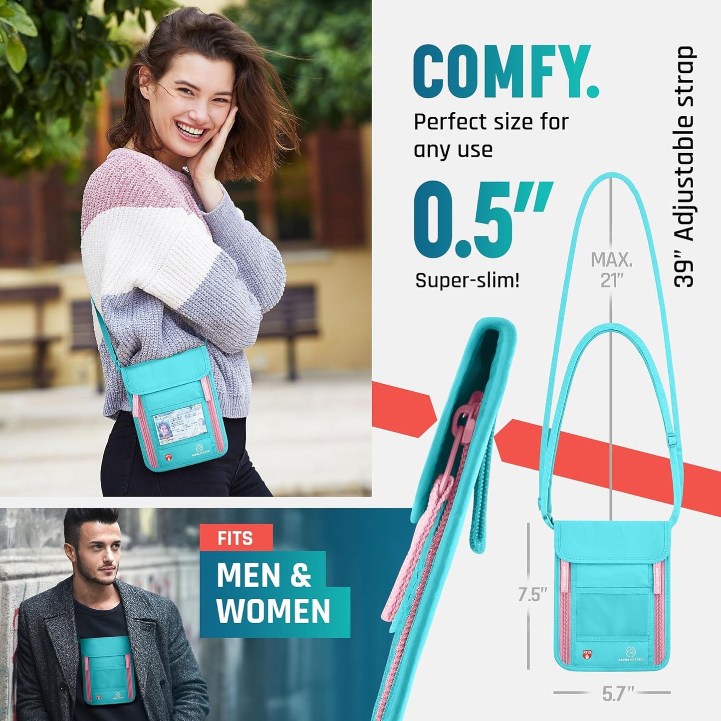 Neck Wallet, Travel Pouch For Passport Holder And Documents, Travel Neck Wallet For Traveling Women