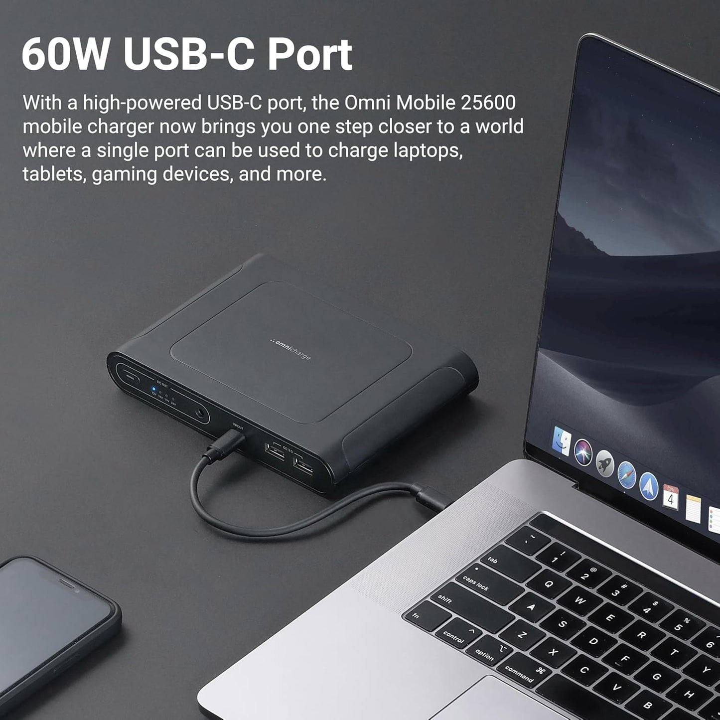 Omni Mobile 25600mah 25600 Laptop Power Bank, Universal Charger for All Devices, Fast Charging DC, USB-C & QC 3.0 Ports, Wireless Charging, Travel-Friendly Power Solution