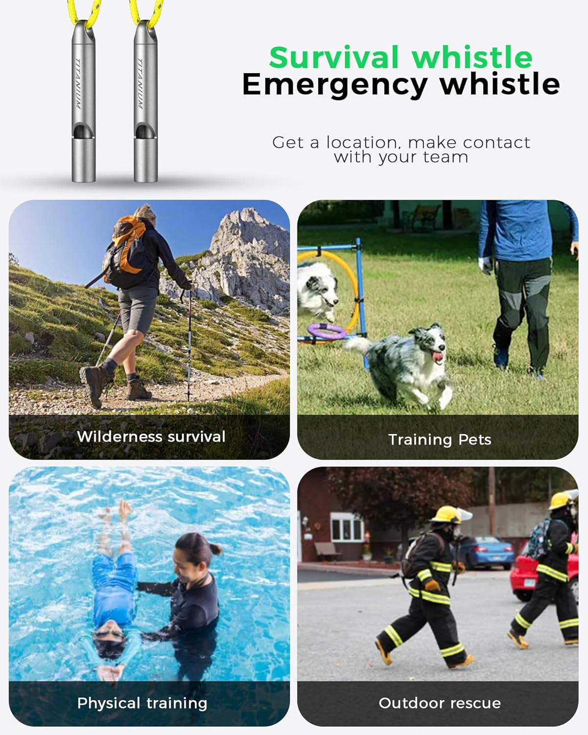 Titanium Emergency Whistle, Survival Safety Whistles for Coaches,Dog Training,Hiking, Life Saving-Loud up to 120db