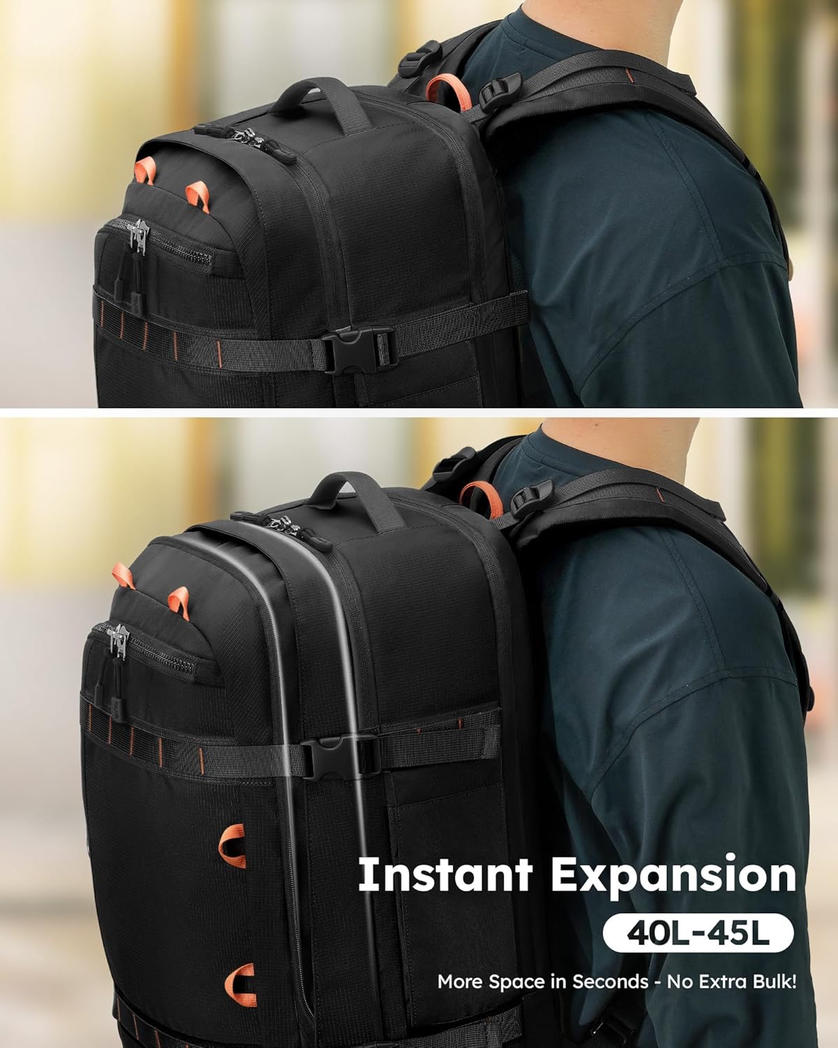 Tolaccea Travel Laptop Backpack, TSA Flight Approved Carry On Travel Duffel Backpack, Dual Laptop Storage for 17.3" and 15.6" Laptop, Large Luggage Backpack 40-45L Expandable for Men Women (Black)