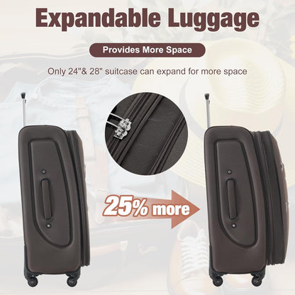 Merax Softside Luggage Set Softshell Lightweight 3 Piece Spinner Suitcase with Duffel Bag Expandable Upright Travel Luggage 22" 26" 30",Brown