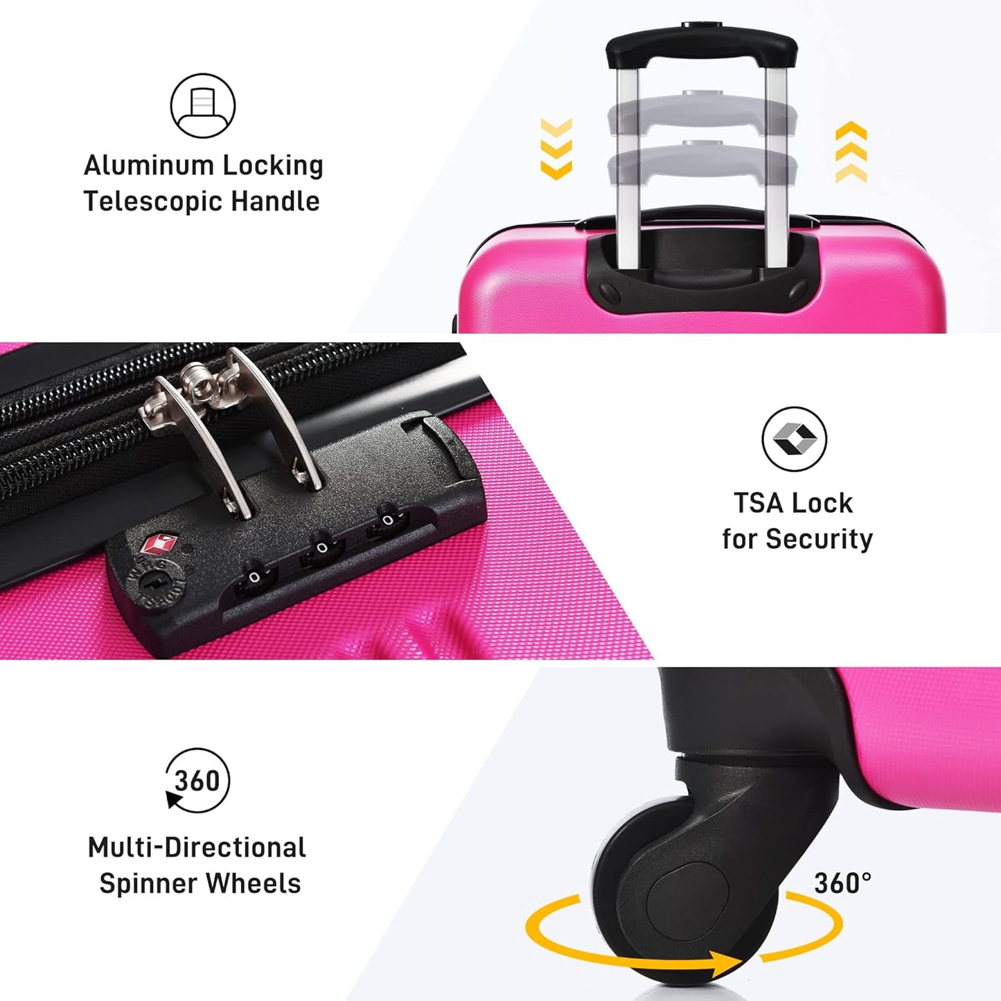 Merax Luggage Sets of 3 Piece Carry on Suitcase Airline Approved,Hard Case Expandable Spinner Wheels (Pink)