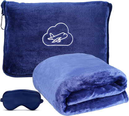 Travel Blanket, Ultra-Soft, Warm & Lightweight Travel Blanket Airplane with Bag, 65x40 in, Airplane Travel Essentials for Women, Men & Kids, Included Eye Mask, Luggage Sleeve & Backpack Clip