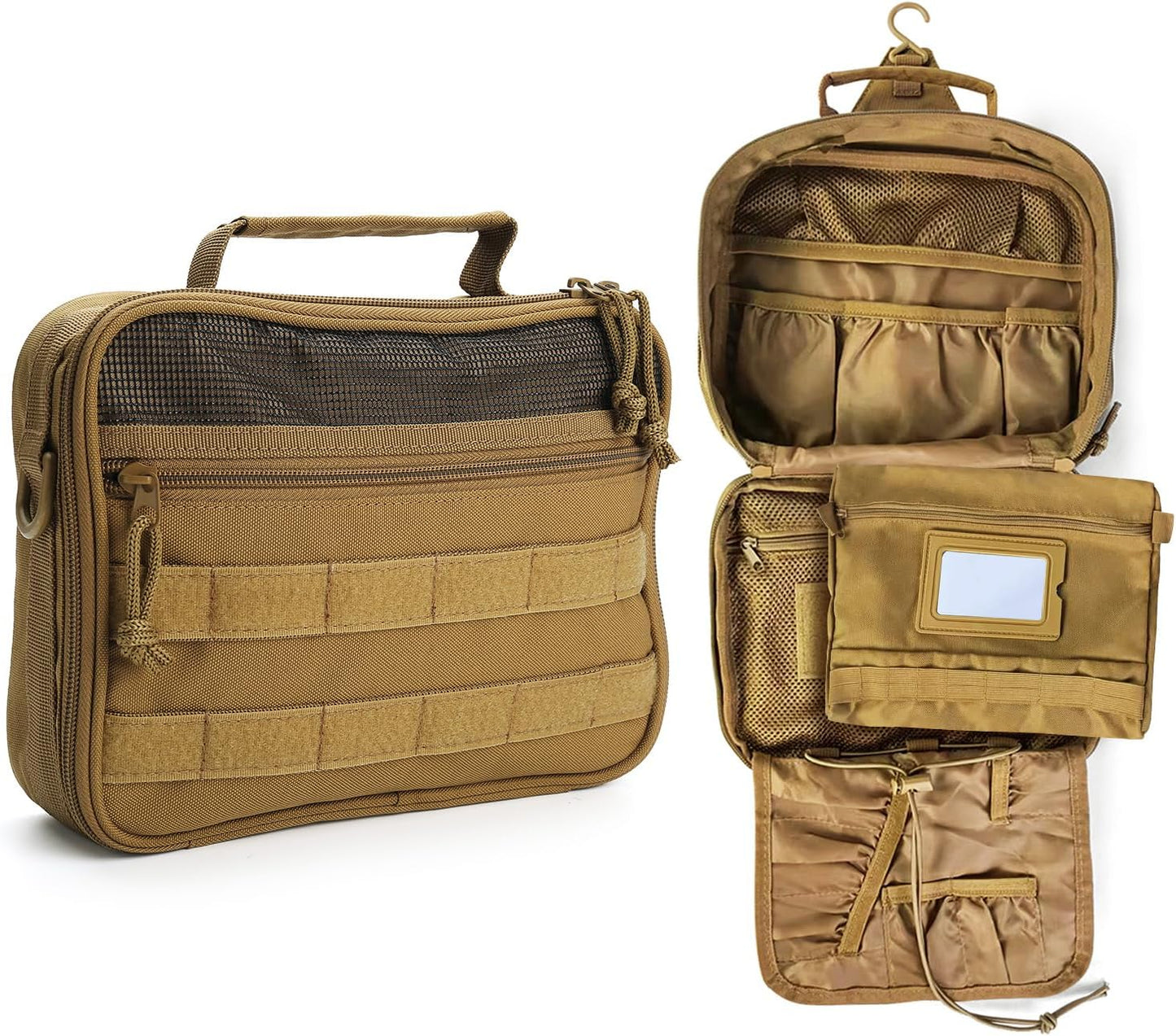 SUNRISING Toiletry Bag for Men Hanging Travel Toiletries Organizer Dopp Kit Toiletry Bags Shaving Hygiene Bag, Durable Bathroom Essentials Men's Toiletry Bag for Short Trips & Camping - Khaki