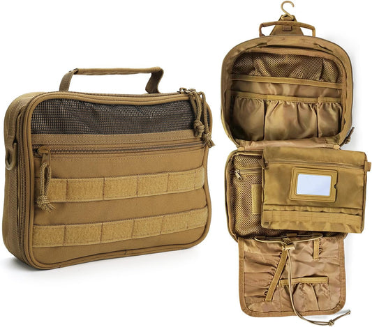 SUNRISING Toiletry Bag for Men Hanging Travel Toiletries Organizer Dopp Kit Toiletry Bags Shaving Hygiene Bag, Durable Bathroom Essentials Men's Toiletry Bag for Short Trips & Camping - Khaki