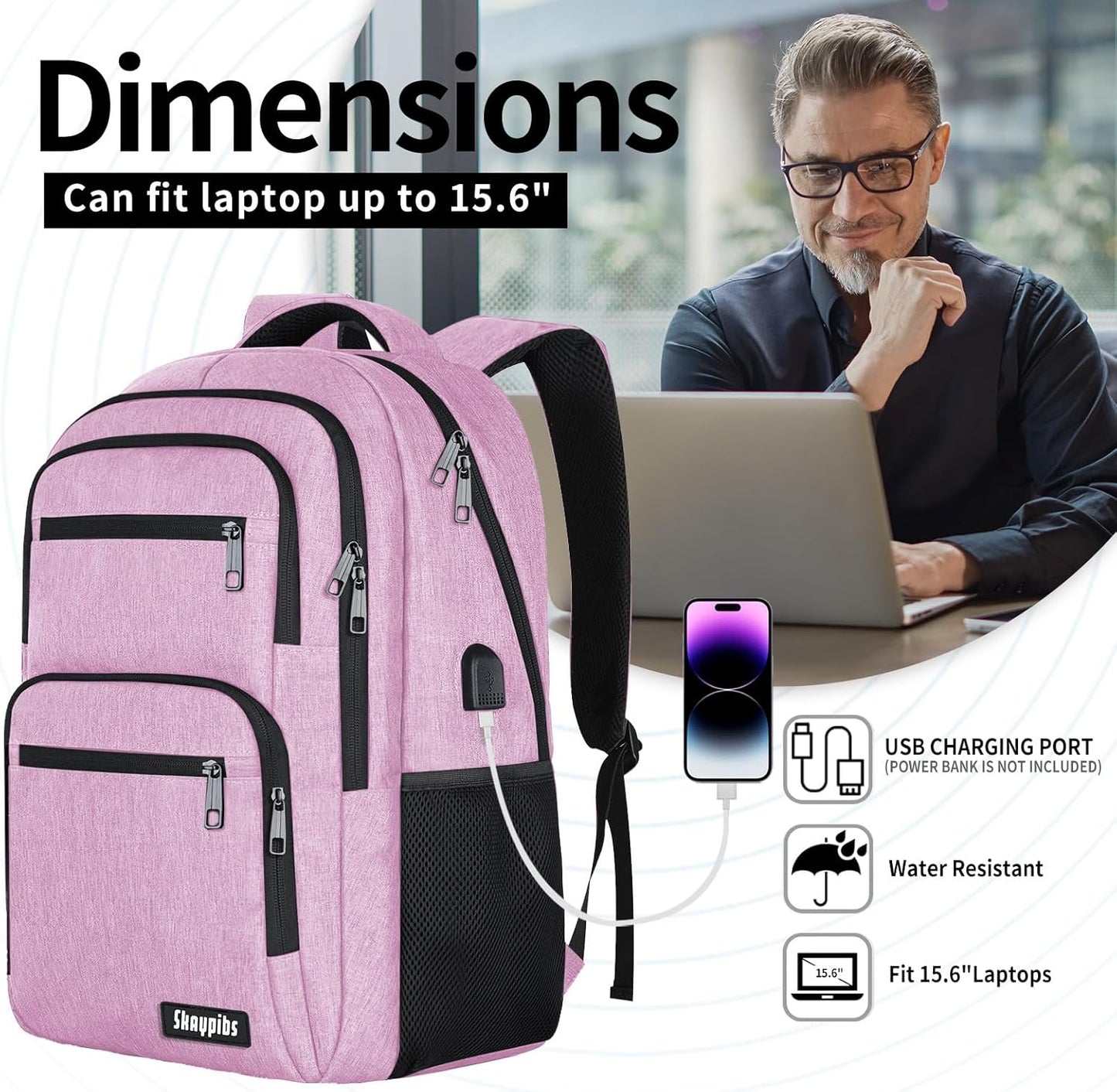 Backpck for Women, School backpacks for Teen Girls Boys, 15.6 inch Laptop Back Packs with USB Charger Port, Mochilas for Business, College, Pink