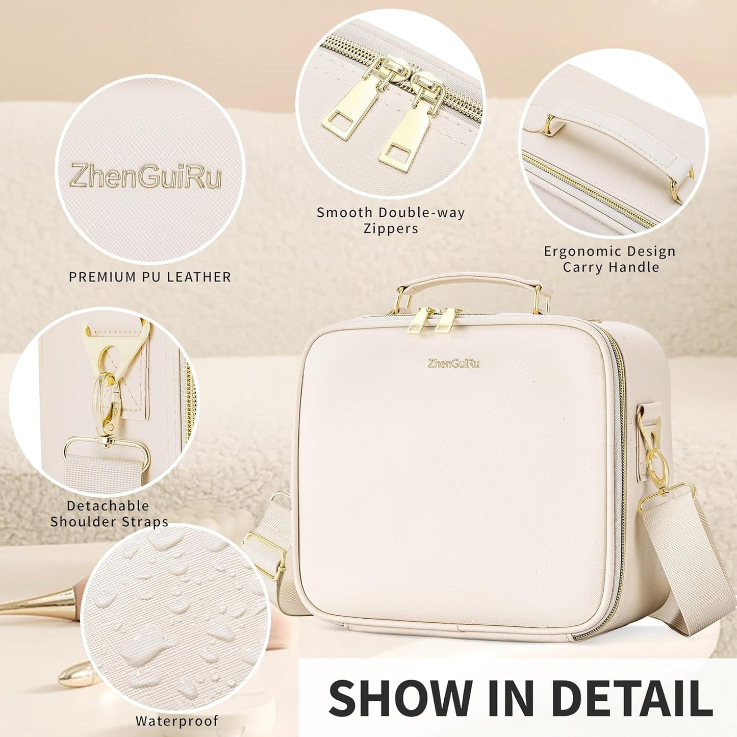 Travel Makeup Bag with Mirror and Light, Cosmetic Artist Organizer Case with LED Mirror, Travel Makeup Case for Cosmetic Brush Holder Storage, Toiletry Case for Women Gift