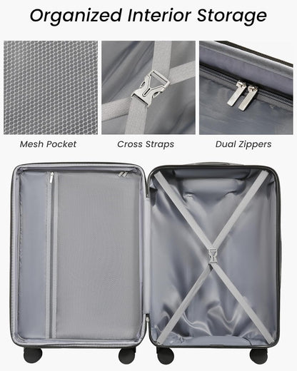 24 Inch Luggage with Spinner Wheels, Expandable Hardside Medium Checked Suitcase, White Brown