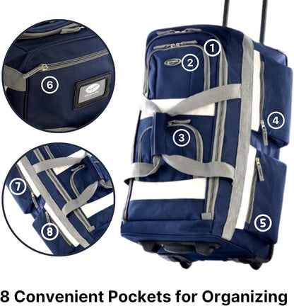 Olympia U.S.A. 29 inch Jumbo Size 8 Pockets Wheeled Rolling Duffel Bag Water Resistant Luggage Lightweight Travel Suitcase with Retractable Handle