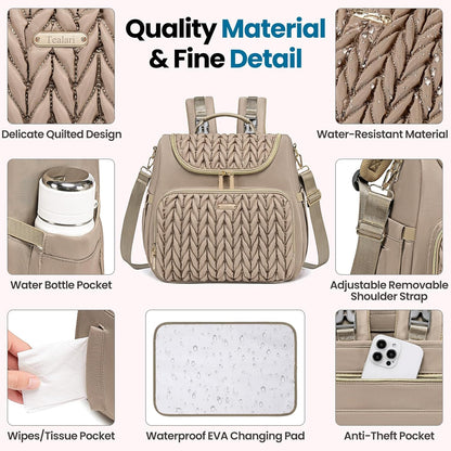 4 in 1 Convertible Diaper Bag Backpack,Waterproof Baby Diaper Bag with Changing Pad,Converts into Baby Tote Bag,Diaper Backpack,Stroller Bag and Crossbody Diaper Bag