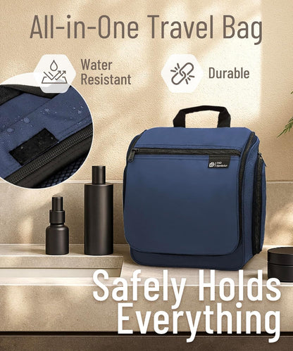 D&D Hanging Travel Toiletry Bag for Men and Women – Large Cosmetics, Makeup and Toiletries Organizer Kit with 10 Compartments, YKK Zippers, XXL Metal Swivel Hook, Water-Resistant Nylon