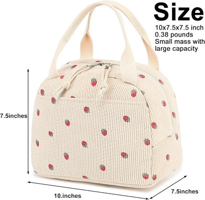 Bluboon Lunch Bag for Women Men Cute Corduroy Lunch Tote Bags Reusable - Image 2