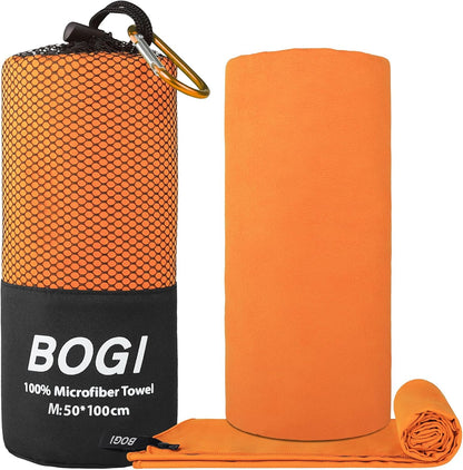 BOGI Microfiber Travel Sports Towel-Quick Dry Towel,Soft Lightweight Microfiber Camping Towel Absorbent Compact Travel Towel for Camping Gym Beach Bath Yoga Swimming Backpacking (M:40''x20''-Orange)