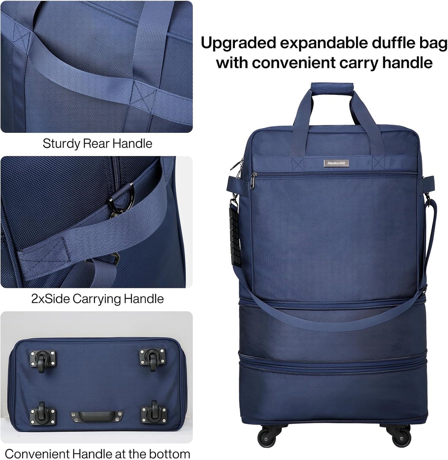 Hanke Suitcases with Wheels Expandable Foldable Luggage Bag Suitcase Collapsible Rolling Travel Bag Duffel Bag for Men Women Lightweight Suitcases without Telescoping Handle, Blue