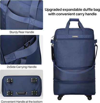 Hanke Suitcases with Wheels Expandable Foldable Luggage Bag Suitcase Collapsible Rolling Travel Bag Duffel Bag for Men Women Lightweight Suitcases without Telescoping Handle, Blue