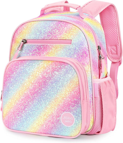 mibasies Toddler Backpack for Girls 2-4: Glitter Kids Backpacks for Girls - Preschool Kindergarten Backpack - Twill Pink