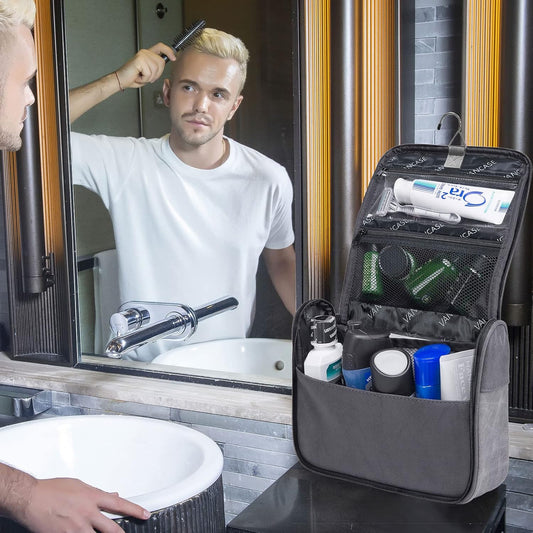 Hanging Toiletry Bag for Men VANCASE Vintage Leather Shaving Dopp Kit Medium Waterproof Travel Bathroom Bags Portable Shower Organizer