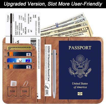 Passport Holder Cover Wallet Travel Essentials Leather Rfid Blocking Case Vacation Luggage Must Haves Travel Accessories for Men Women (116#Brown)