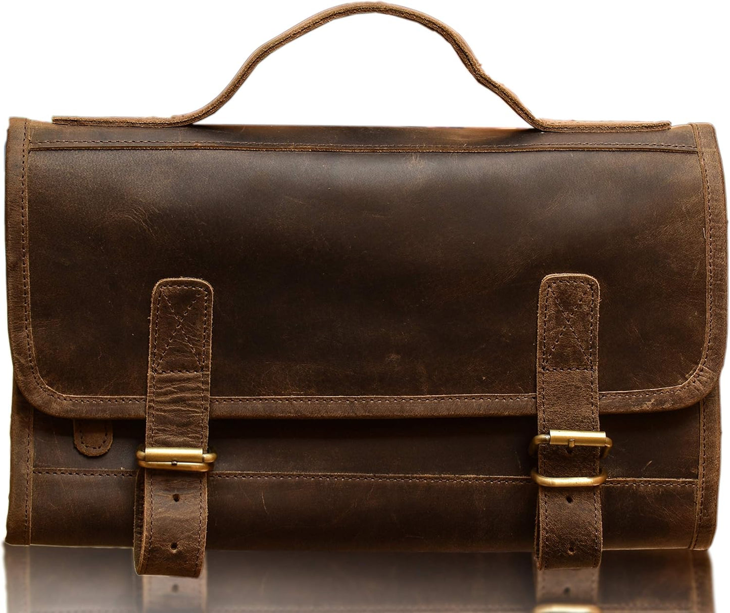 KomalC Premium Buffalo Leather Hanging Toiletry Bag Travel Dopp Kit