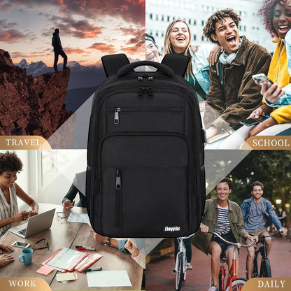 Black Backpack for Men Women, School Backpack for Boys Girls Teens, 15.6 Inch Laptop Backpacks with USB Port, Water Resistent Book bag, Work College Bookbag, back pack, Mochila para hombre