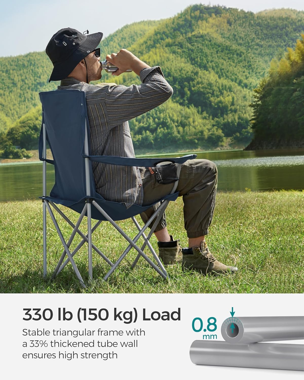 SONGMICS 2 Pack Folding Camping Chairs, Load 330 lb, Cup Holder and High Backrest, Heavy-Duty Structure, for Lawn, Garden, Fishing, Terrace