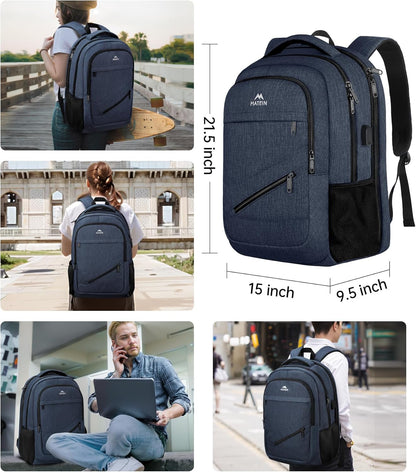 MATEIN Extra Large Laptop Backpack for Men, 50 L Travel Carry On TSA Approved Backpack with USB Port & Trolley Sleeve, Waterproof Business Work Bag Fits 18.4 Inch Computer Notebook, Dark Blue
