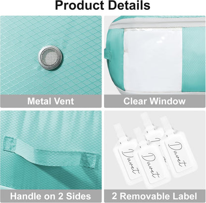 Comforter Storage Bag - Large Capacity Blanket Storage Bags 3-Layer Ultra Space Saving Self Compression Organizer, Washable Compression Bags for Storage Comforter Blanket, 2-Pack, Blue