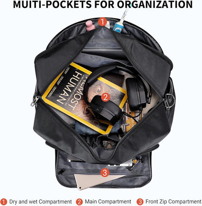 WITZMAN Weekender Bags for Men Women Carry On Duffle Overnight Bag with Toiletry Bag Sets Travel Duffel Bag Shoes Compartment （B694 Black）