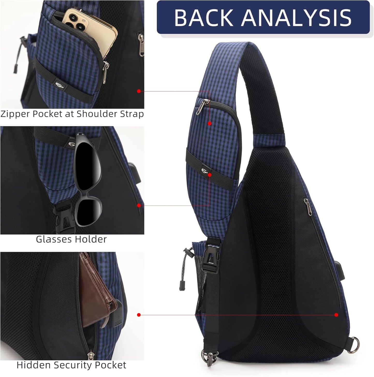 Water-Proof Sling bag/Crossbody Backpack/Shoulder Bag with USB Charging Port for Travel, Hiking, Cycling, Camping