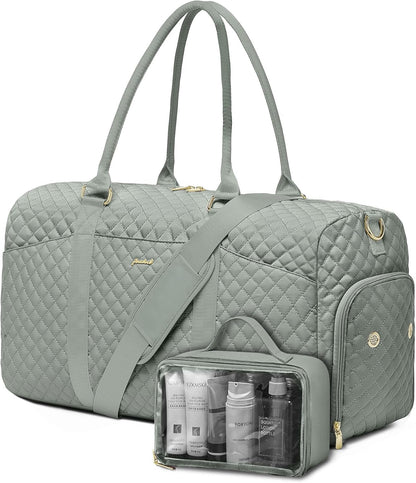 Weekender Travel Duffle Bag for Women - Carry on Bag with Shoe Compartment Overnight Bags with Toiletry Bag Wet Pocket Weekend Traveling Yoga Gym Hospital Bags for Labor and Delivery Green