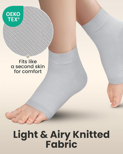KEMFORD Ankle Compression Sleeve - Plantar Fasciitis Braces - Open Toe Compression Socks for Swelling, Sprain, Neuropathy, Foot Arch Support for Men and Women - 20-30mmhg, XL, Grey