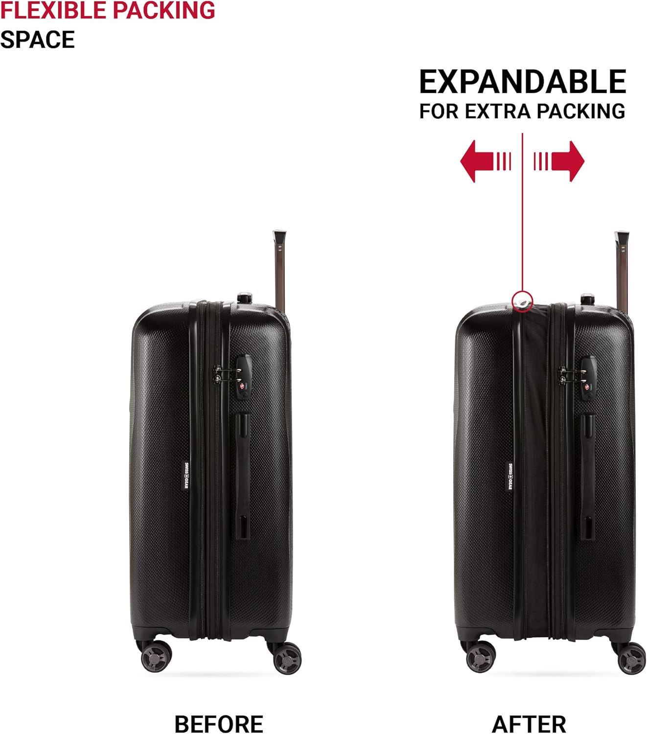 SwissGear 7272 Energie Expandable Hardside Luggage With Spinner Wheels and TSA Lock, Black, Checked-Medium 24-Inch