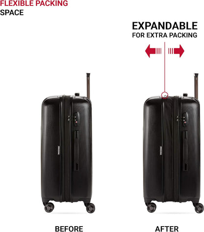 SwissGear 7272 Energie Expandable Hardside Luggage With Spinner Wheels and TSA Lock, Black, Checked-Medium 24-Inch