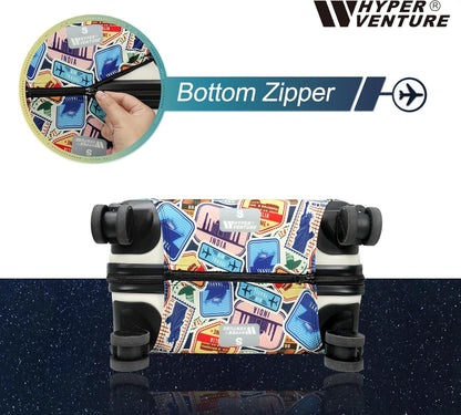 HYPER VENTURE Washable Luggage Cover - Fashion Suitcase Protector Fits 27-30 Inch Luggage (World Voyage, L)