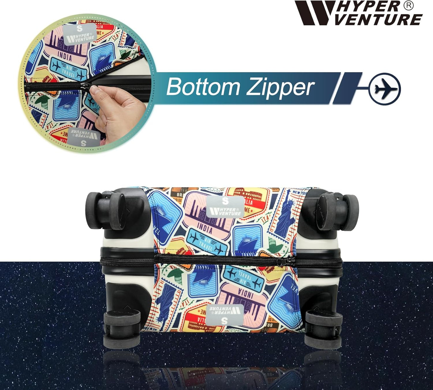 HYPER VENTURE Washable Luggage Cover - Fashion Suitcase Protector Fits 18-22 Inch Luggage (World Voyage, S)