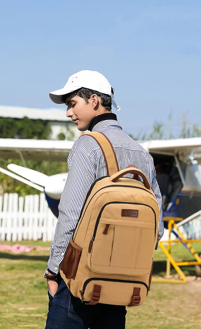 Tzowla Canvas Laptop Backpack, Bag for Men Women,Travel Work Rucksack Fits 17.3 Inch Laptop, Bookbag with USB Charging Port