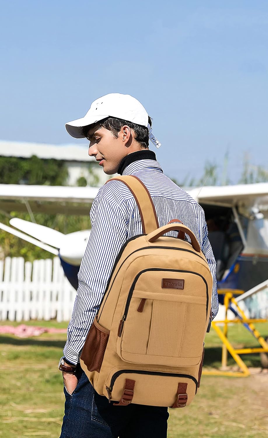 Tzowla Canvas Laptop Backpack, Bag for Men Women,Travel Work Rucksack Fits 15.6 Inch Laptop, Bookbag with USB Charging Port