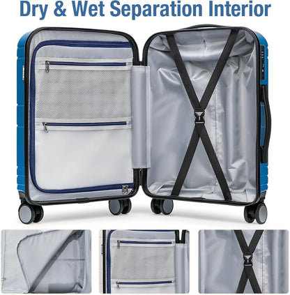 KYME Carry On Luggage 22x14x9 Airline Approved with TSA Lock Hard Shell Carry On Suitcase Lightweight Suitcases with Wheels Small Luggage for Men Women,Carry-On 20 Inch,Lt Blue