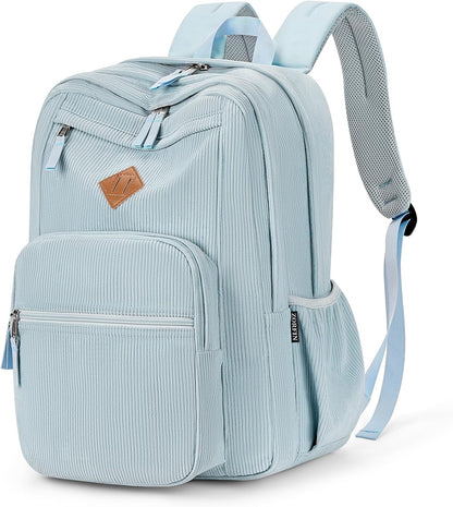ZORFIN 26L Backpack for College, and Travel: Corduroy Bookbag - Sky Blue