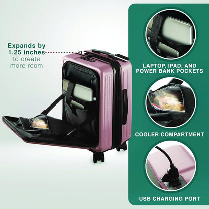 Luggage Sets 3 Piece, 22 Inch Carry on Luggage and 24 Inch Suitcases with Wheels Spinner, Durable Hard Shell Suitcase Set, Expandable Travel Suitcase, Pink
