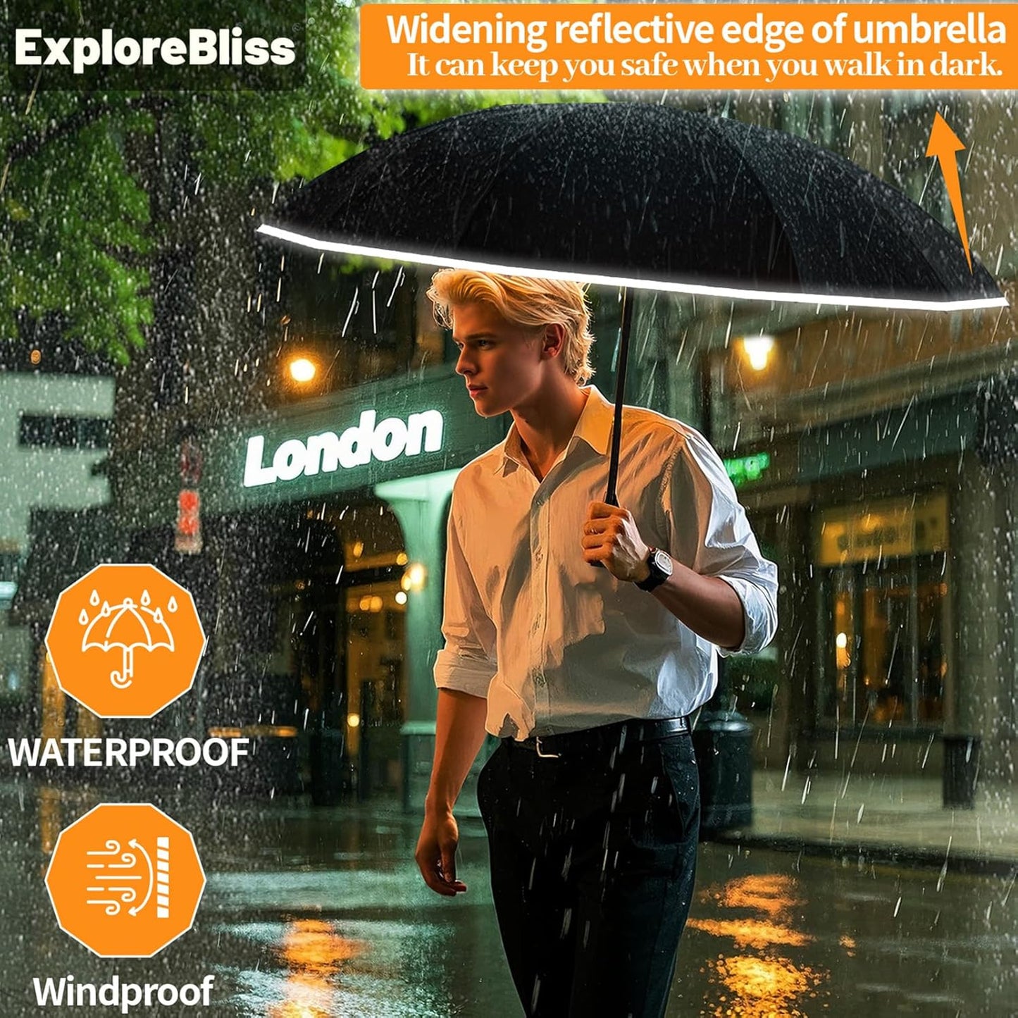 Travel Umbrella Superior, Beautiful & Compact, Large Strong but Light Portable and Automatic Folding Rain Umbrella, Premium Grip, Fits Car & Backpack