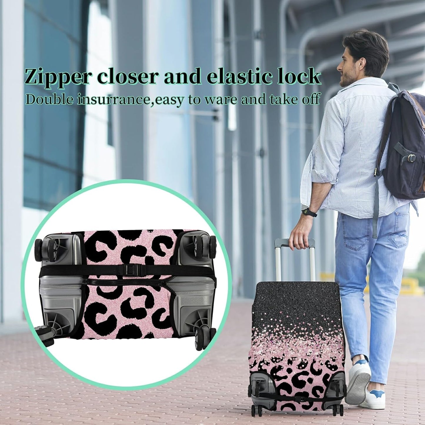 Luggage Cover + Tag, Pink Leopards Travel Suitcase Cover for 29-30 inch Luggage (XL) with Concealed Zipper, Washable Elastic Cloth, Dustproof, Anti-Scratch