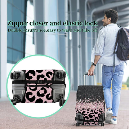 Luggage Cover + Tag, Pink Leopards Travel Suitcase Cover for 29-30 inch Luggage (XL) with Concealed Zipper, Washable Elastic Cloth, Dustproof, Anti-Scratch