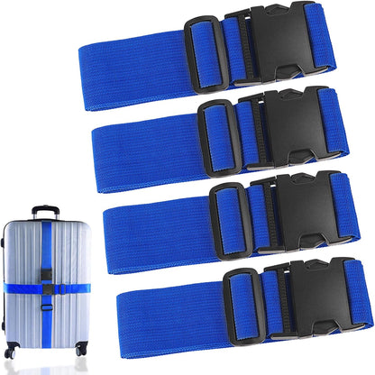4Pcs Luggage Straps for Suitcase Travel Accessories TSA Approved, 80In Long Belts to Keep Your Suitcase Secure, Adjustable Bag Straps with Quick-Release Buckle for Travel Bag Closure, Blue